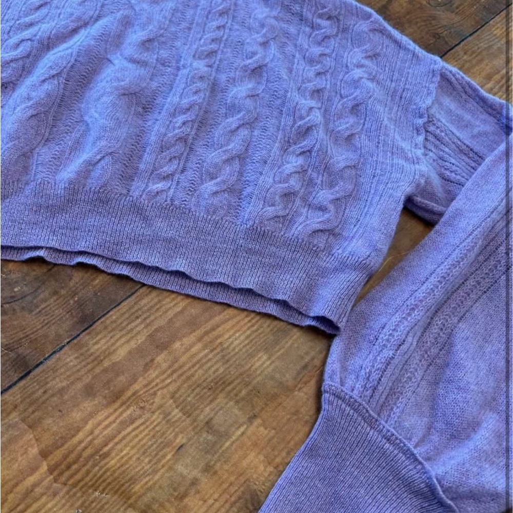 Free People Cashmere Blend Cable Knit Cropped Turtleneck Sweater Purple M Light - Picture 6 of 9